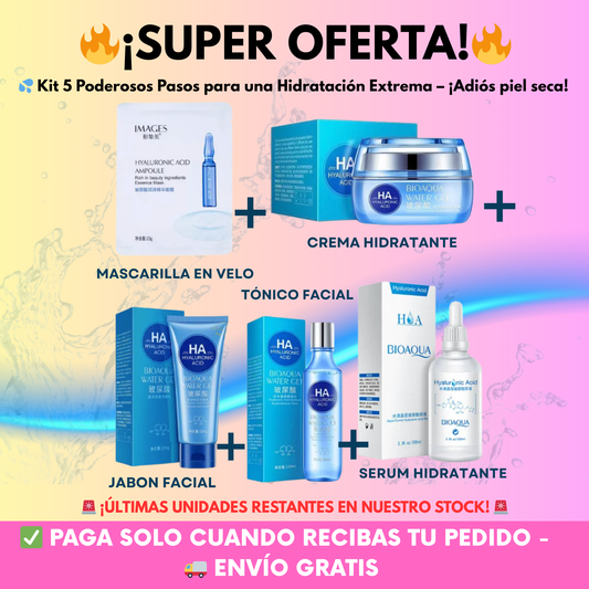 KIT CON 5 PODEROSOS PRODUCTOS PARA UNA HIDRATACIÓN EXTREMA 💧